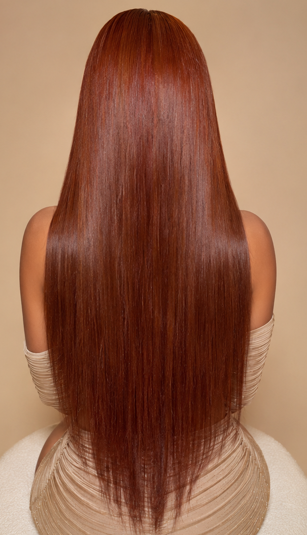 Red Brown - Full Headgear Long Lace brune 100% Cheveux Naturels