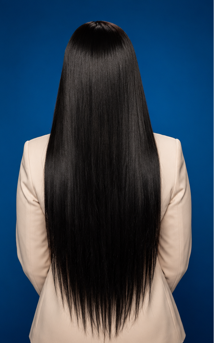Natural Black - Full Headgear Long Lace brune 100% Cheveux Naturels