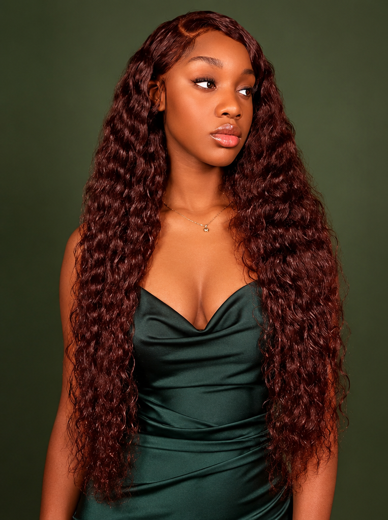 Reddish Brown - Water Wave HD Lace 100% Cheveux Naturels