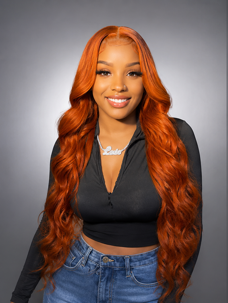 Copper Red - Full Headgear Long Lace Front 100% Cheveux Naturel